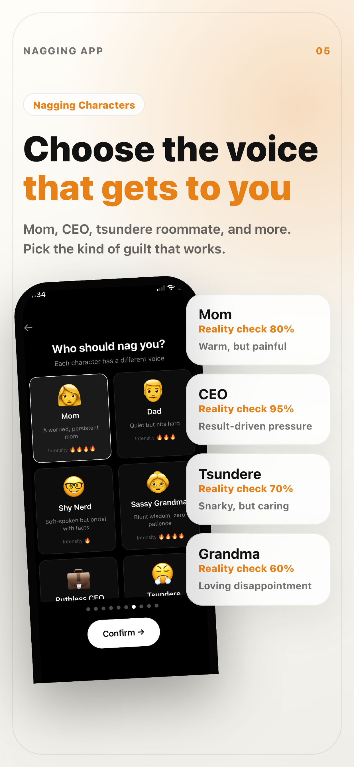 Character picker screen in Nagging App.
